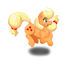 Size: 999x799 | Tagged: safe, artist:shinkuma, applejack, earth pony, pony, chest fluff, fluffy, jumping, solo