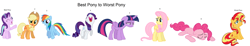 Size: 5600x1024 | Tagged: safe, applejack, fluttershy, pinkie pie, rainbow dash, rarity, starlight glimmer, sunset shimmer, twilight sparkle, twilight sparkle (alicorn), alicorn, earth pony, pegasus, pony, unicorn, abuse, background pony strikes again, background pony thinks people care about which characters they like, best pony, downvote bait, flutterbuse, misspelling, op can't count, op has failed to start shit, op is a cuck, op is trying to start shit, op is wrong, pinkiebuse, sad, shimmerbuse, simple background, sunsad shimmer, twilybuse, white background, worst pony