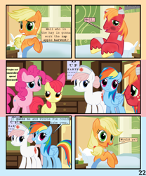 Size: 900x1080 | Tagged: safe, artist:lister-of-smeg, derpibooru import, apple bloom, applejack, big macintosh, nurse redheart, pinkie pie, rainbow dash, earth pony, pegasus, pony, comic:zap-o-lantern, comic, hospital