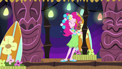 Size: 1280x720 | Tagged: safe, screencap, pinkie pie, equestria girls, rainbow rocks, shake your tail, clothes, feet, grass skirt, hulapie, lei, sandals, skirt, solo, ukulele