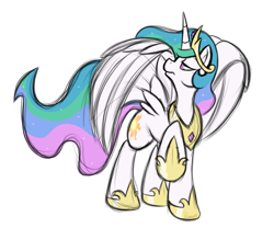 Size: 1500x1250 | Tagged: safe, artist:ramott, princess celestia, alicorn, pony, female, mare, raised hoof, simple background, sketchy, solo, spread wings, transparent background