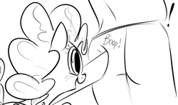 Size: 884x519 | Tagged: safe, artist:dotkwa, pinkie pie, oc, oc:anon, human, ass, blushing, boop, cute, grayscale, monochrome, open mouth, smiling