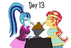 Size: 1089x734 | Tagged: safe, artist:bigpurplemuppet99, sonata dusk, sunset shimmer, equestria girls, female, food, ice cream, lesbian, shipping, sunata