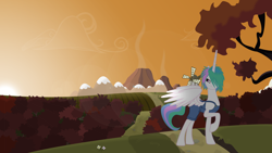 Size: 1920x1080 | Tagged: safe, artist:scarecrow8642, princess celestia, alicorn, pony, alternate hairstyle, farm, farmer, solo