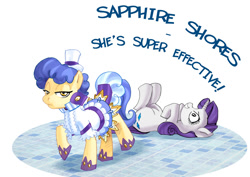 Size: 877x620 | Tagged: artist needed, safe, rarity, sapphire shores, earth pony, pony, unicorn, female, mare, on back