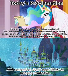 Size: 1021x1149 | Tagged: safe, princess celestia, alicorn, pony, celestia's proclamation, exploitable meme, female, horn, mare, meme, multicolored mane, solo, white coat