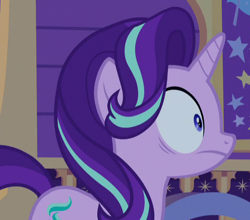 Size: 516x454 | Tagged: safe, screencap, starlight glimmer, pony, unicorn, to where and back again, cropped, female, mare, solo, trixie's wagon, wide eyes