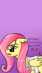 Size: 600x1024 | Tagged: safe, artist:kallisti, fluttershy, pegasus, pony, grand theft auto, gta iv, knife, solo, sunglasses