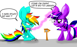 Size: 2272x1404 | Tagged: artist needed, source needed, safe, derpibooru import, rainbow dash, twilight sparkle, twilight sparkle (alicorn), alicorn, pegasus, pony, collar, engrish, female, grammar error, impossibly large ears, mare, pet play