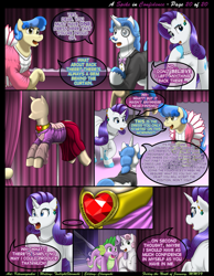 Size: 1165x1500 | Tagged: safe, artist:kitsuneyoukai, fancypants, rarity, sapphire shores, spike, sweetie belle, dragon, pony, unicorn, comic:a spike in confidence, comic, dialogue, explicit source, eyes closed, female, good end, happy, interior, male, nudity, plot, shipping, sparity, straight, talking