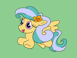 Size: 800x600 | Tagged: artist needed, safe, artist:pacificside18, oc, oc only, oc:pacific breeze, pegasus, pony, chibi, colored, doodle, female, flower, flower in hair, happy, mare, spread wings, wings