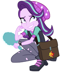 Size: 7648x9000 | Tagged: safe, artist:famousmari5, starlight glimmer, equestria girls, mirror magic, spoiler:eqg specials, absurd resolution, beanie, clothes, female, hat, mirror, shoulder bag, simple background, solo, transparent background, vector, vest