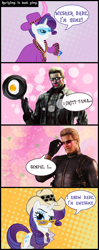 Size: 872x2205 | Tagged: safe, rarity, pony, unicorn, albert wesker, blushing, clothes, comic, crack shipping, egg, glasses, hat, pan, pimp, pimp hat, raribert, raripimp, senpai, shipping, suit, wat, wesker