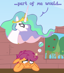 Size: 662x754 | Tagged: safe, artist:brutamod, princess celestia, scootaloo, alicorn, pony, ass brutalewd, brutalewd, memory