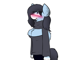 Size: 1280x1024 | Tagged: safe, artist:nom-sympony, oc, oc only, oc:pepper dust, anthro, blushing, clothes, open-chest sweater, solo, sweater