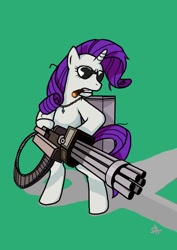 Size: 628x888 | Tagged: safe, artist:sorcerushorserus, rarity, pony, unicorn, ammo pack, badass, cigar, hoof hold, las plagas, majini, minigun, necklace, resident evil, resident evil 5, sunglasses