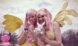 Size: 1024x606 | Tagged: safe, angel bunny, fluttershy, human, parasprite, cosplay, irl, irl human, photo