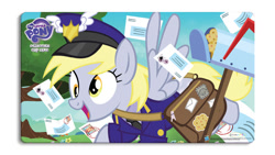 Size: 1008x569 | Tagged: dead source, safe, derpy hooves, pegasus, pony, ccg, enterplay, female, food, letter, mailbag, mailbox, mailmare, mare, muffin, playmat, stamp