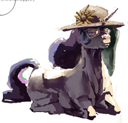 Size: 347x335 | Tagged: safe, artist:someschmoe, princess celestia, alicorn, pony, /mlp/, flockmod, flower, hat, sitting, solo, sun hat, sunflower, sunglasses