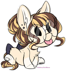 Size: 1280x1379 | Tagged: safe, artist:mulberrytarthorse, oc, oc only, oc:vanilla swirl, earth pony, pony, bow, chibi, female, glasses, mare, solo, tail bow, tongue out