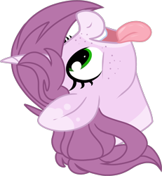 Size: 1668x1803 | Tagged: safe, artist:mulberrytarthorse, oc, oc:mulberry tart, pony, unicorn, freckles, open mouth, tongue out