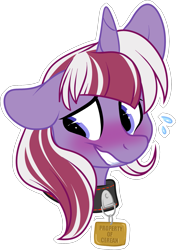 Size: 1369x1949 | Tagged: safe, artist:mulberrytarthorse, oc, oc only, pony, unicorn, blushing, bust, collar, male, solo, stallion