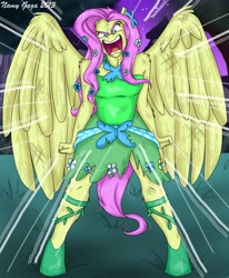 Size: 1587x1927 | Tagged: safe, artist:namygaga, fluttershy, anthro, unguligrade anthro, comic, flutterrage, love me, solo, this will end in death, you're going to love me