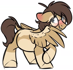 Size: 1742x1685 | Tagged: safe, artist:mulberrytarthorse, oc, oc only, oc:chestnut, pegasus, pony, blushing, embarrassed, glasses, male, solo, stallion