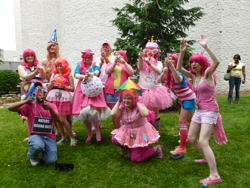 Size: 4608x3456 | Tagged: artist needed, safe, pinkie pie, human, 2012, animenext, cosplay, groucho mask, group photo, hat, haters gonna hate, irl, irl human, party hat, photo, umbrella hat