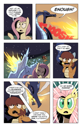 Size: 1280x1978 | Tagged: safe, artist:karzahnii, fluttershy, oc, pegasus, pony, g3.5, comic, dragoness, fight, g3.5 to g4, generation leap, tales from ponyville, the stare, whimsey weatherbe