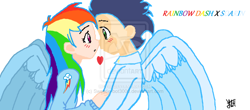 Size: 1024x450 | Tagged: dead source, safe, artist:sweetie-bot3000, derpibooru import, rainbow dash, soarin', human, deviantart watermark, female, humanized, male, obtrusive watermark, shipping, soarindash, straight, watermark, winged humanization