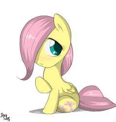 Size: 900x944 | Tagged: safe, artist:brainsucks, fluttershy, pegasus, pony, blushing, filly, simple background, solo, transparent background, younger