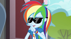 Size: 1280x715 | Tagged: safe, artist:m48patton, derpibooru import, edit, screencap, rainbow dash, equestria girls, solo, sunglasses