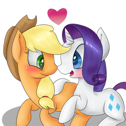 Size: 4000x4000 | Tagged: safe, artist:lisa400, applejack, rarity, earth pony, pony, unicorn, blushing, female, heart, lesbian, rarijack, shipping