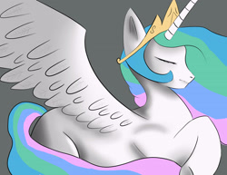 Size: 3300x2550 | Tagged: safe, artist:girrox211, princess celestia, alicorn, pony, eyes closed, female, horn, mare, multicolored mane, solo, white coat