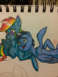 Size: 1024x1365 | Tagged: safe, artist:paris-the-platypus, derpibooru import, rainbow dash, soarin', pegasus, pony, female, male, shipping, soarindash, straight, traditional art