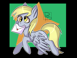 Size: 2000x1500 | Tagged: safe, artist:hfinder, derpy hooves, pegasus, pony, female, letter, mare, mouth hold, solo