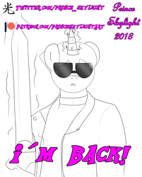 Size: 5008x6224 | Tagged: safe, artist:prince_skylight, oc, oc:skylight sparkle, pony, unicorn, absurd resolution, glowing horn, lineart, magic, parody, patreon, patreon logo, sunglasses, telekinesis, terminator, tumblr, tumblr 2018 nsfw purge