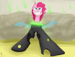 Size: 4096x3112 | Tagged: safe, artist:lizziepotatopad, pinkie pie, earth pony, pony, changelingified, solo, transformation