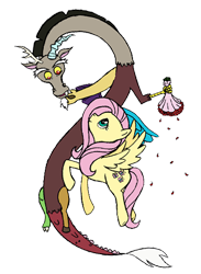 Size: 350x479 | Tagged: safe, artist:nightwind-nlr, discord, fluttershy, pegasus, pony, discoshy, shipping