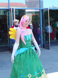 Size: 2400x3200 | Tagged: safe, artist:ringo-chu, fluttershy, human, 2012, clothes, convention, cosplay, dress, evening gloves, fanimecon, gala dress, irl, irl human, photo, solo