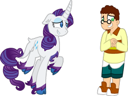 Size: 1241x930 | Tagged: safe, artist:starryoak, rarity, classical unicorn, human, pony, unicorn, crossover, leonine tail, sam, simple background, total drama island, transparent background, unshorn fetlocks