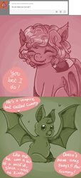 Size: 1000x2186 | Tagged: safe, artist:superlucky13, pinkie pie, bat, bat pony, pony, ask, ask bat pony pinkie, comic, pet, race swap, tumblr