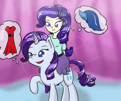 Size: 3000x2500 | Tagged: safe, artist:ytsejam58, rarity, equestria girls, clothes, dress, hilarious in hindsight, human ponidox, humans riding ponies, riding, thought bubble