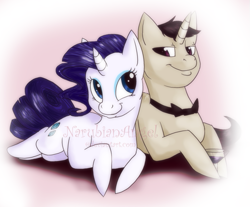 Size: 521x431 | Tagged: safe, artist:narubianangel, rarity, oc, oc:auxerrois blanc, pony, unicorn, canon x oc