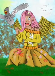 Size: 1700x2338 | Tagged: safe, artist:mlj-lucarias, angel bunny, fluttershy, human, clothes, humanized, sweater, sweatershy