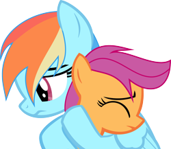 Size: 3034x2632 | Tagged: safe, artist:feralhamster, derpibooru import, rainbow dash, scootaloo, pegasus, pony, hug, sad, scootalove, simple background, transparent background, vector