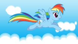 Size: 1600x900 | Tagged: artist needed, safe, derpibooru import, rainbow dash, pegasus, pony, cloud, cloudy, flying, solo, wallpaper