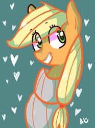 Size: 1024x1375 | Tagged: safe, artist:onicka12, applejack, earth pony, pony, female, heart, mare, solo