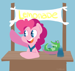 Size: 800x762 | Tagged: safe, artist:frog&cog, gummy, pinkie pie, earth pony, pony, lemonade, lemonade stand